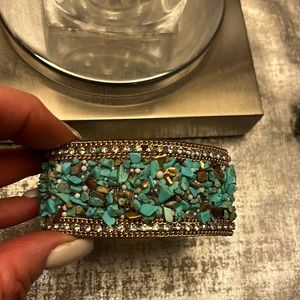 Turquoise, tan and rhinestone magnetic bracelet